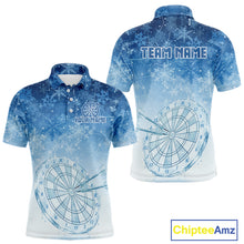 Load image into Gallery viewer, White &amp; Blue Snowflakes Ice Dartboard Custom Polo Dart Shirt For Men Xmas Dart Jerseys NYN2024