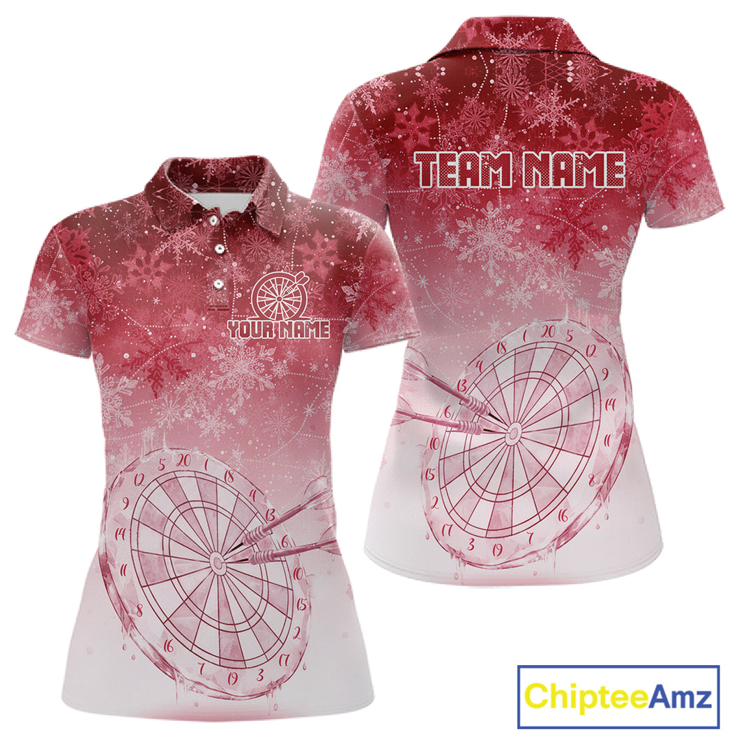 White & Red Snowflakes Ice Dartboard Custom Polo Dart Shirt For Women Xmas Dart Jerseys NYN2025