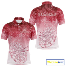 Load image into Gallery viewer, White &amp; Red Snowflakes Ice Dartboard Custom Polo Dart Shirt For Men Xmas Dart Jerseys NYN2025