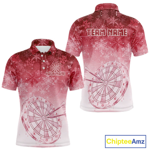 White & Red Snowflakes Ice Dartboard Custom Polo Dart Shirt For Men Xmas Dart Jerseys NYN2025
