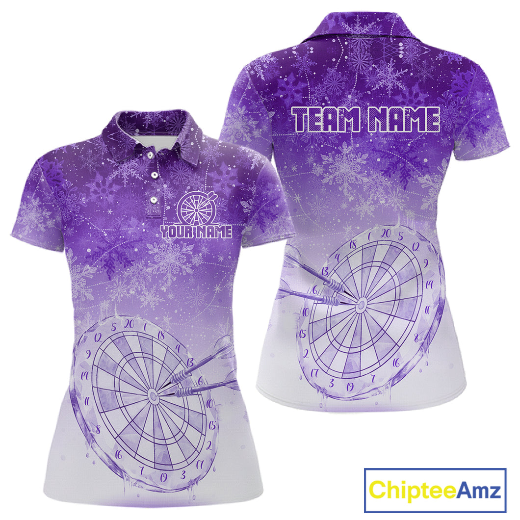 White & Purple Snowflakes Ice Dartboard Custom Polo Dart Shirt For Women Xmas Dart Jerseys NYN2026