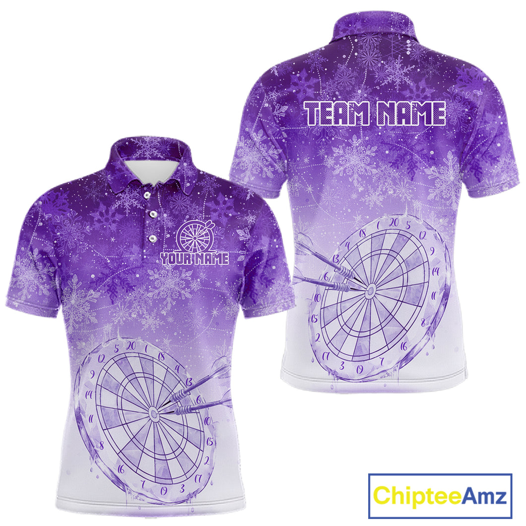 White & Purple Snowflakes Ice Dartboard Custom Polo Dart Shirt For Men Xmas Dart Jerseys NYN2026