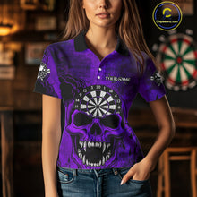 Load image into Gallery viewer, Purple Grunge Horror Dartboard Skull Custom Women Polo Dart Jerseys Grunge Dart Gifts NYN2032