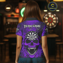 Load image into Gallery viewer, Purple Grunge Horror Dartboard Skull Custom Women Polo Dart Jerseys Grunge Dart Gifts NYN2032