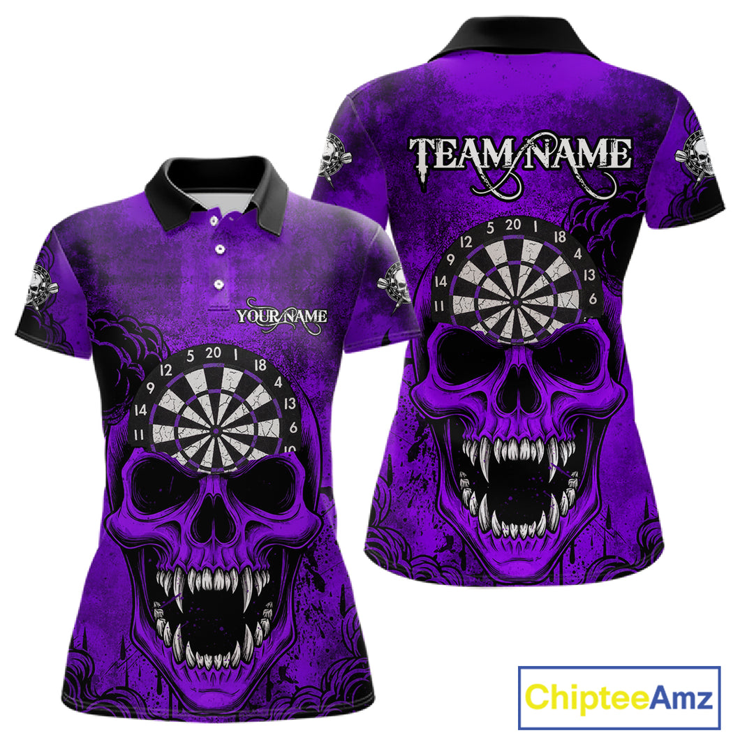 Purple Grunge Horror Dartboard Skull Custom Women Polo Dart Jerseys Grunge Dart Gifts NYN2032