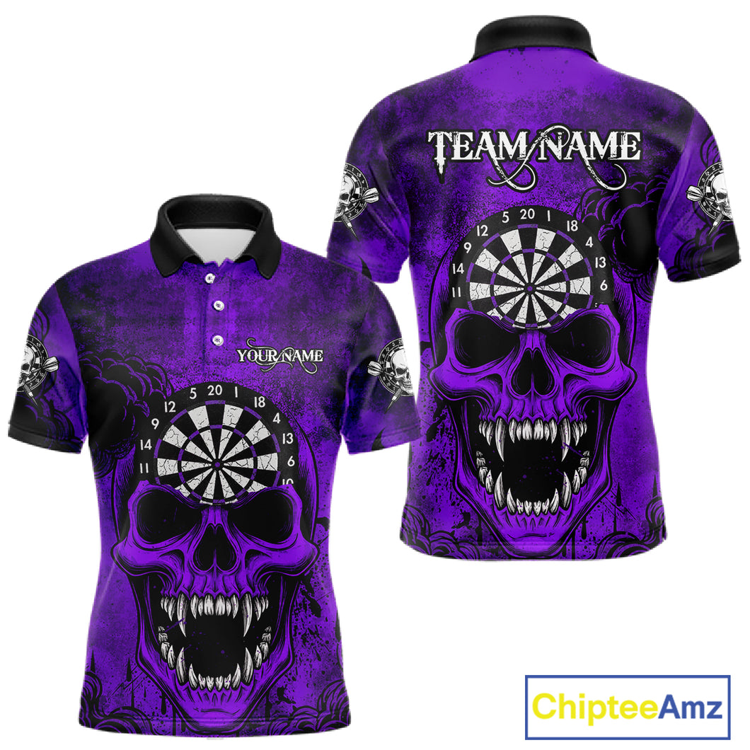 Purple Grunge Horror Dartboard Skull Custom Men Polo Dart Jerseys Grunge Dart Gifts NYN2032