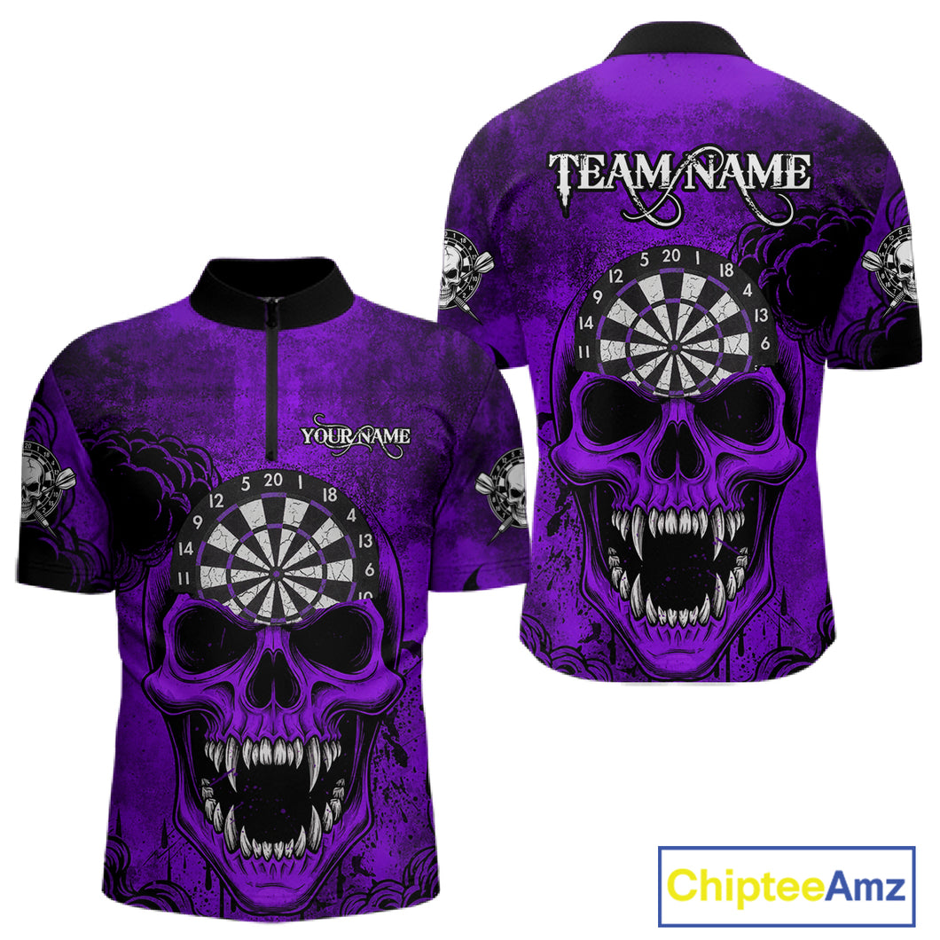 Purple Grunge Horror Dartboard Skull Custom Men Quarter-Zip Dart Jerseys Grunge Dart Gifts NYN2032