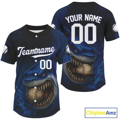 Custom Blue Funny Shark Baseball Ball Shirt For Men Horror Grunge Baseball Jerseys NYN1503