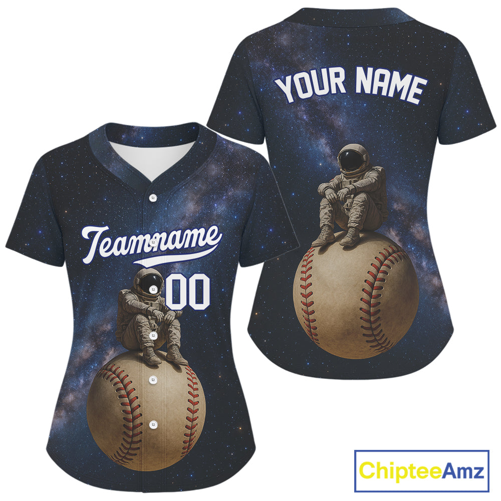 Custom Blue Galaxy Astronaut Baseball Shirt For Women Outfits Funny Baseball Jerseys NYN1504