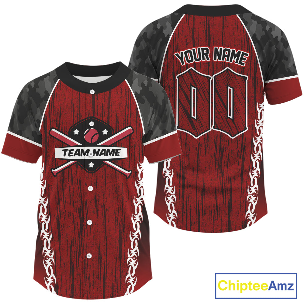 Custom Black Camoflage And Red Grunge Baseball Shirt For Men Baseball Uniform Jerseys NYN1509