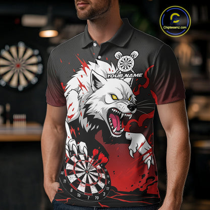 Custom Black & Red Horror Wolf 3D Dartboard Dart Men Polo Jerseys Dart Team Shirts NYN1754