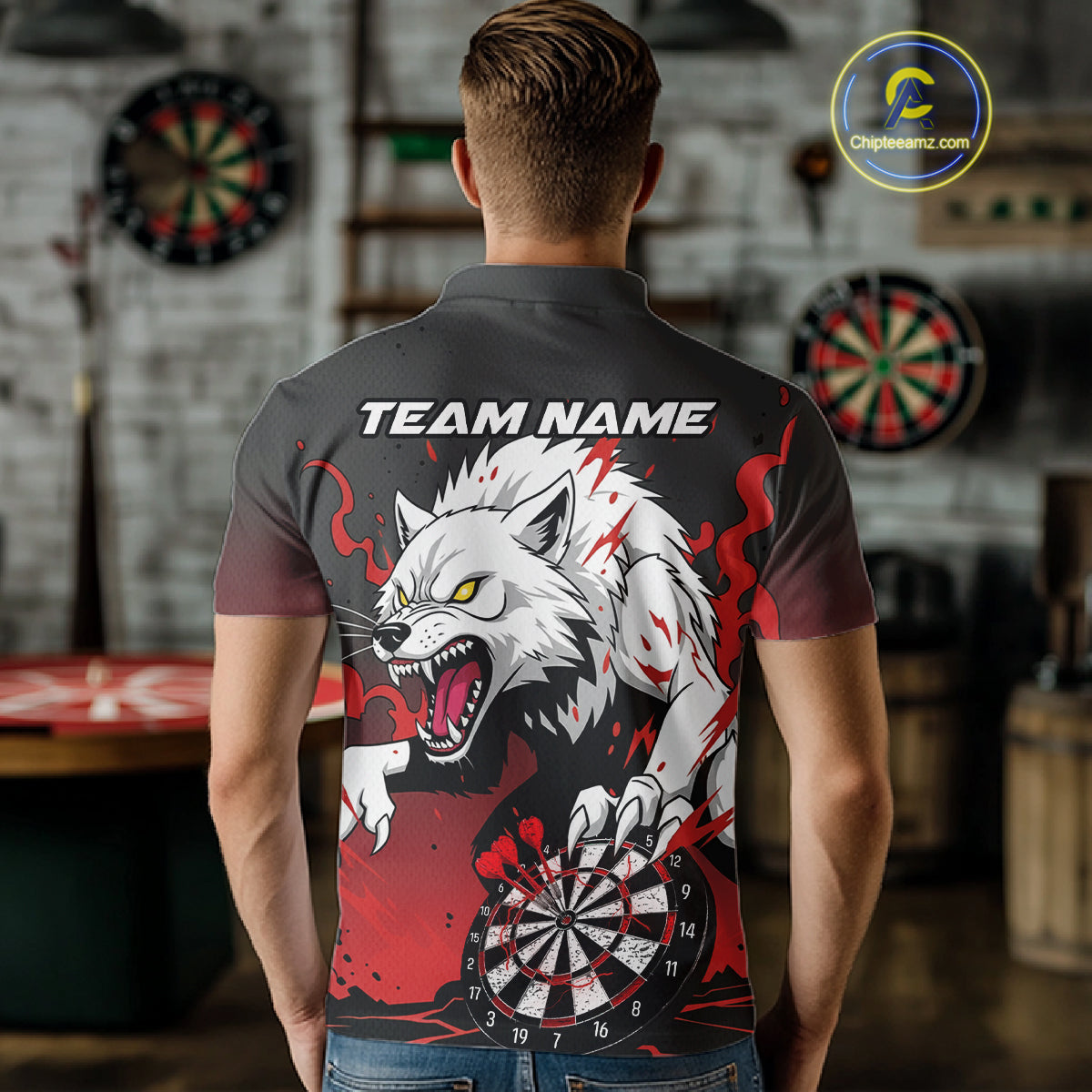 Custom Black & Red Horror Wolf 3D Dartboard Dart Men Polo Jerseys Dart Team Shirts NYN1754