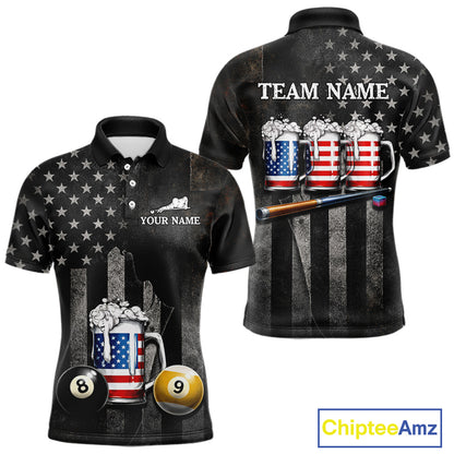 Grunge US Flag Beer Pool 8 Ball & 9 Ball Men Billiard Shirt Custom Patriotic Billiard Team Attire NYN2560