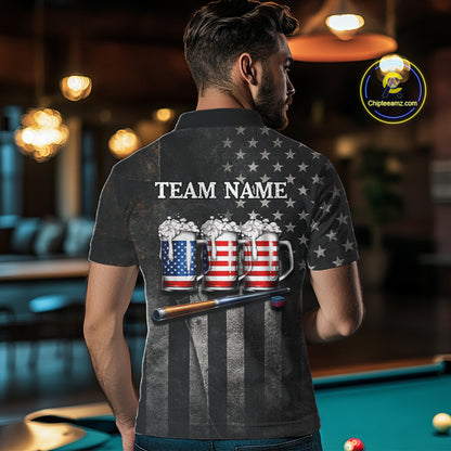 Grunge US Flag Beer Pool 8 Ball & 9 Ball Men Billiard Shirt Custom Patriotic Billiard Team Attire NYN2560