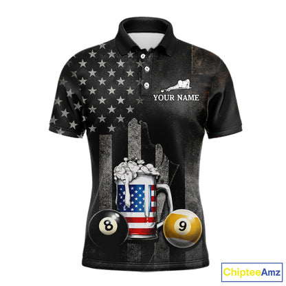 Grunge US Flag Beer Pool 8 Ball & 9 Ball Men Billiard Shirt Custom Patriotic Billiard Team Attire NYN2560