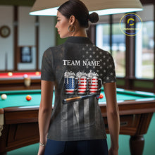 Load image into Gallery viewer, Grunge US Flag Beer Pool 8 Ball &amp; 9 Ball Women's Billiard Shirt Custom Patriotic Billiard Team Attire NYN2560