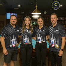 Load image into Gallery viewer, Grunge US Flag Beer Pool 8 Ball &amp; 9 Ball Men Billiard Shirt Custom Patriotic Billiard Team Attire NYN2560