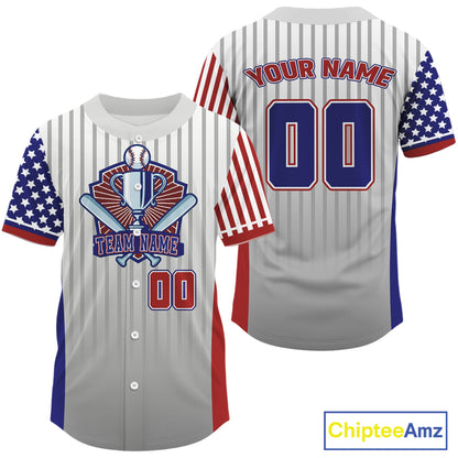 Custom USA Flag Patriotic Baseball Shirt For Men Outfits Blue Red Baseball Jerseys NYN1516