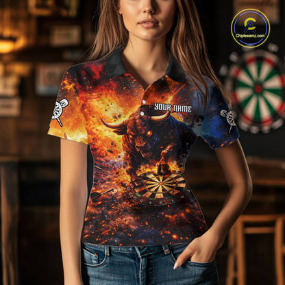 Colorful Splatter Funny Bull Cracked Dartboard Women Dart Polo Shirts Custom Dart Team Jerseys NYN2730