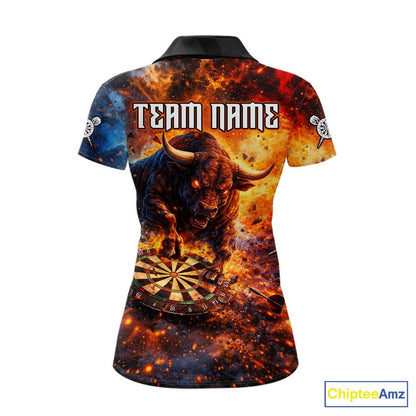Colorful Splatter Funny Bull Cracked Dartboard Women Dart Polo Shirts Custom Dart Team Jerseys NYN2730