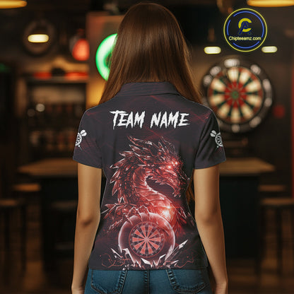 Red Dartboard Lightning Dragon Stone Custom Mens Polo Dart Shirt Dart Team Jerseys NYN1780