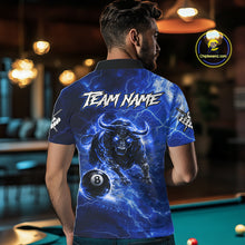 Load image into Gallery viewer, Thunder Lightning Blue Funny Bull 8 Ball Pool Men Billiard Shirt Custom Billiard Team Attire NYN2732