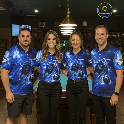 Thunder Lightning Blue Funny Bull 8 Ball Pool Men Billiard Shirt Custom Billiard Team Attire NYN2732