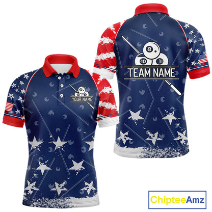 Blue Red Grunge US Flag 8 Ball Pool Men Billiard Ball Cue Shirt Custom Patriotic Billiard Team Attire NYN2734