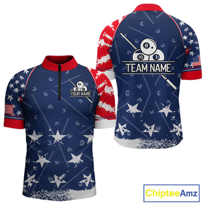 Blue Red Grunge US Flag 8 Ball Pool Men Billiard Ball Cue Shirt Custom Patriotic Billiard Team Attire NYN2734