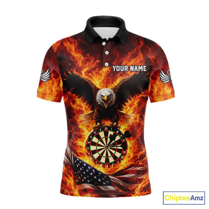 Personalized Eagle US Flag Fire Flame Dartboard Men Darts Polo Shirt Custom Darts Team Jersey|Red NYN2584