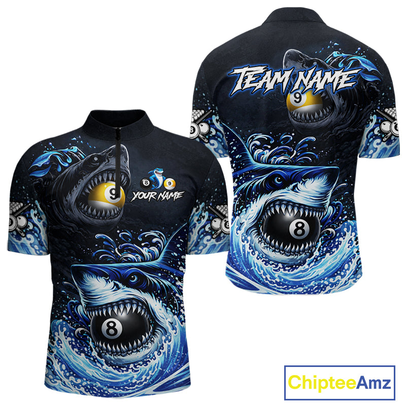 Funny Shark Waving Pool 8 Ball & 9 Ball Billiard Shirt For Men Personalized Ball Billiard Attire NYN2590