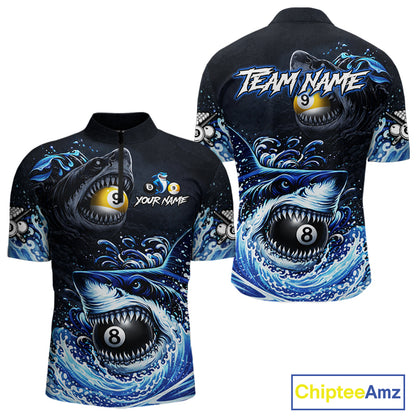 Funny Shark Waving Pool 8 Ball & 9 Ball Billiard Shirt For Men Personalized Ball Billiard Attire NYN2590