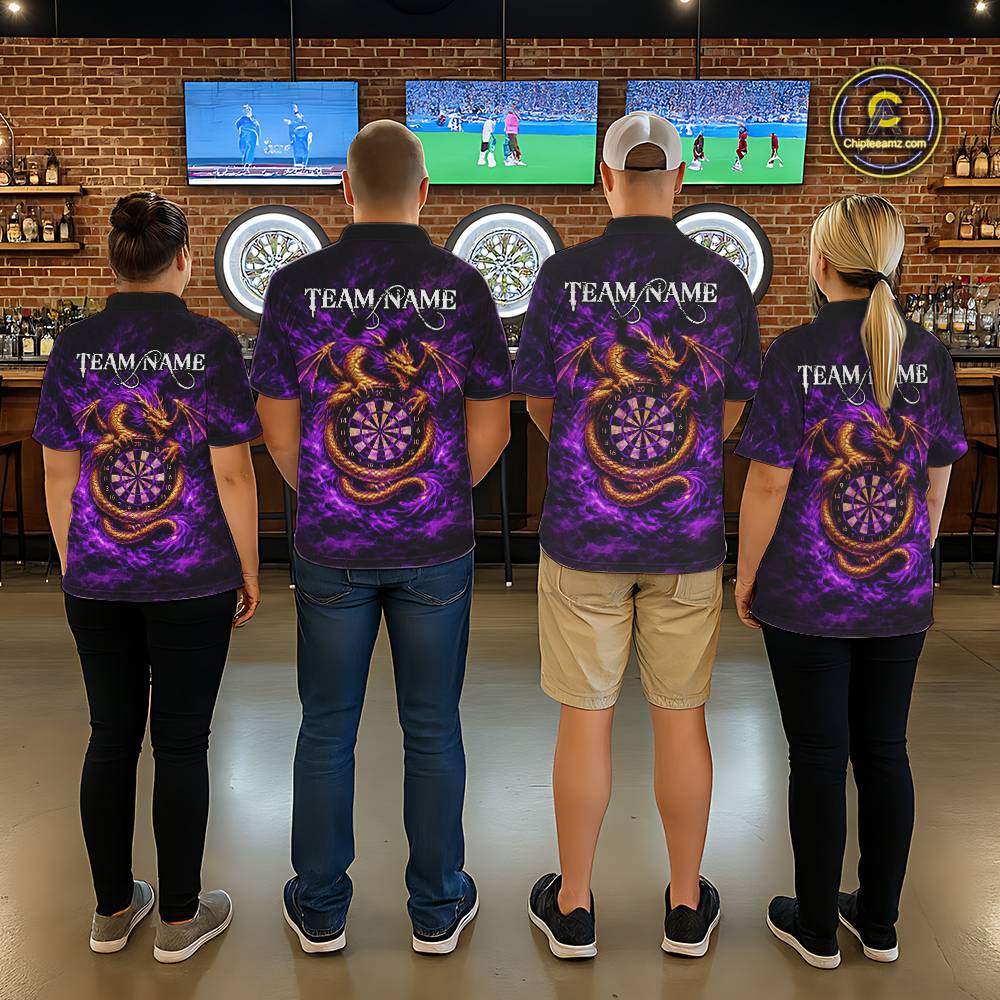 Gold Horror Dragon Hold Dartboard Women Darts Quarter-Zip Shirt Custom Purple Grunge Darts Team Jersey NYN2609