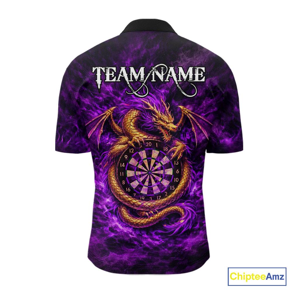 Gold Horror Dragon Hold Dartboard Women Darts Quarter-Zip Shirt Custom Purple Grunge Darts Team Jersey NYN2609