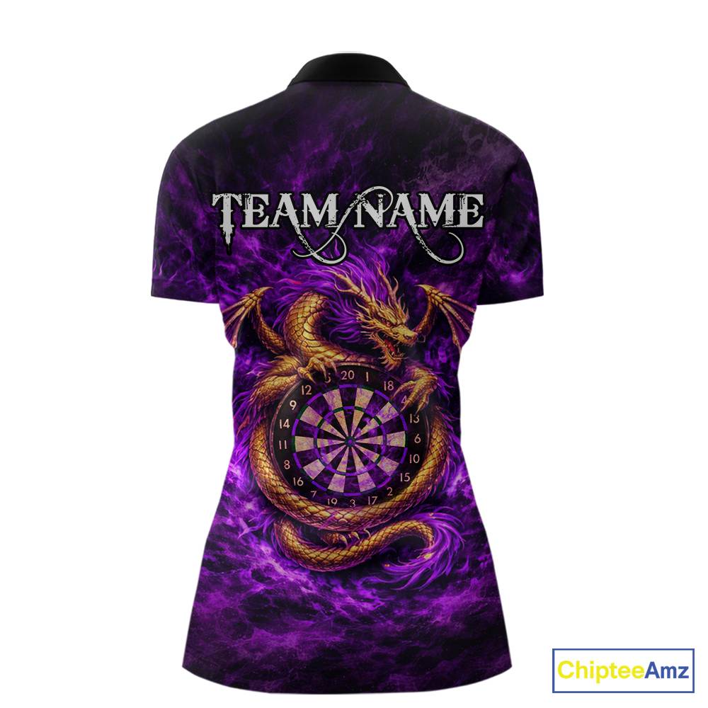 Gold Horror Dragon Hold Dartboard Women Darts Quarter-Zip Shirt Custom Purple Grunge Darts Team Jersey NYN2609