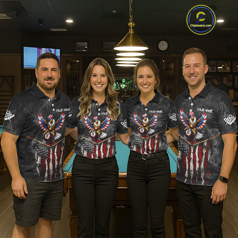 Smoke Grunge US Flag Eagle 8 Ball Cue Billiard Pool Shirt For Men Custom Patriotic Billiard Appeal NYN2763