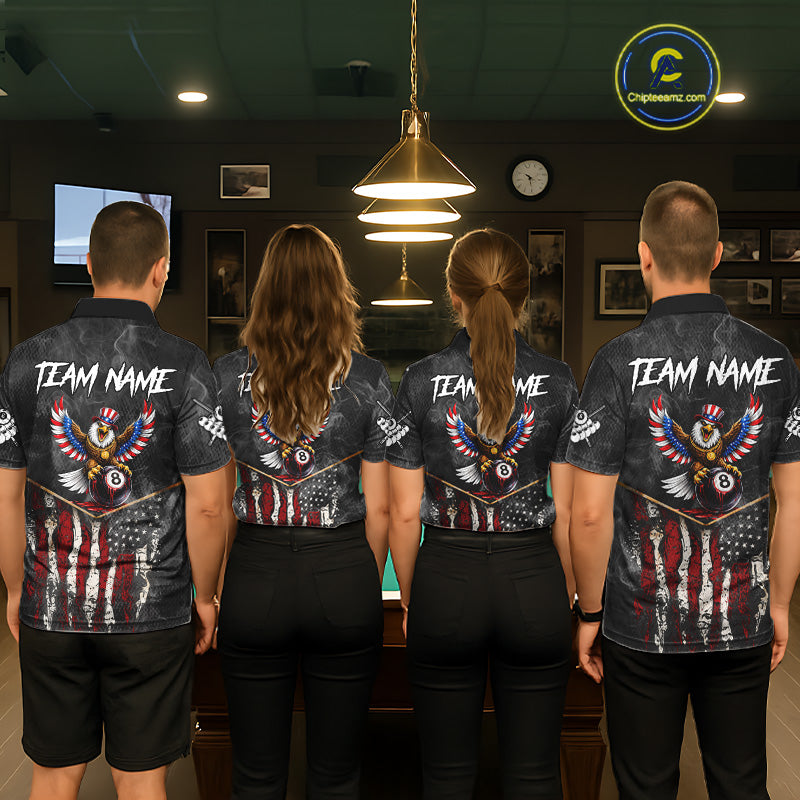 Smoke Grunge US Flag Eagle 8 Ball Cue Billiard Pool Shirt For Men Custom Patriotic Billiard Appeal NYN2763