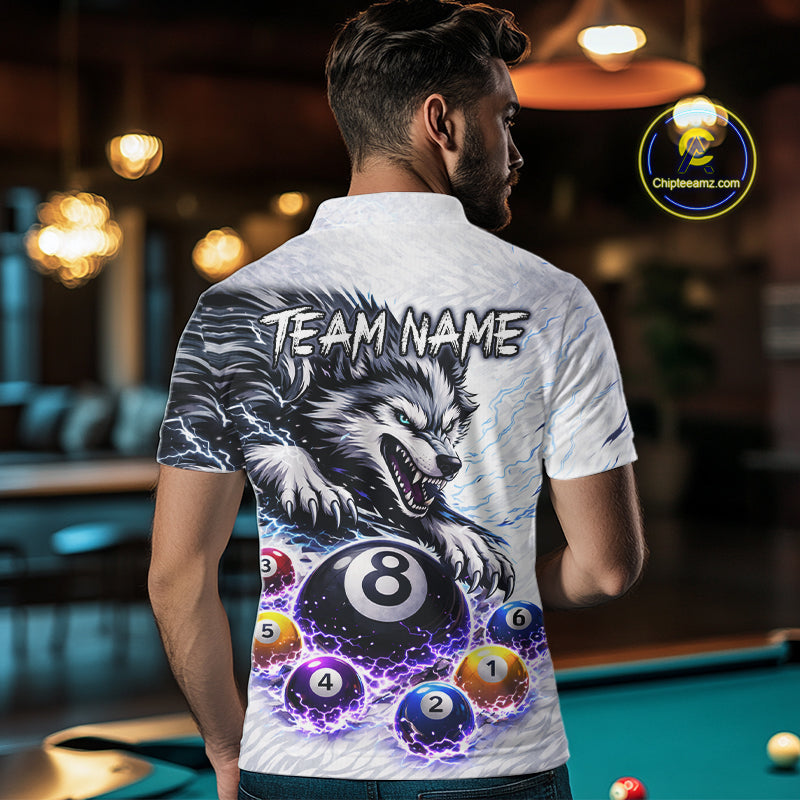 Funny Black-White Wolf Thunder Pool Ball Billiard Shirt For Men Custom Ball 8 Billiard Attire NYN2614