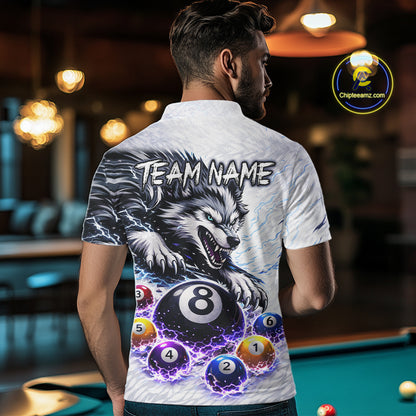 Funny Black-White Wolf Thunder Pool Ball Billiard Shirt For Men Custom Ball 8 Billiard Attire NYN2614