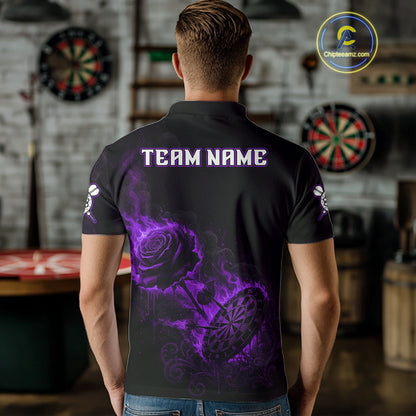 Custom Black And Purple Flames Roses Dartboard Men Darts Polo Shirt, Dart Team Jerseys NYN1847