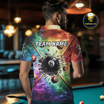 Personalized Crack Pool 8 Ball Men Billiard Team Shirt Colorful Thunder Billiard Attire NYN2368