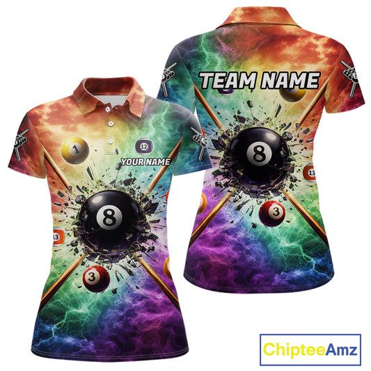 Personalized Crack Pool 8 Ball Women Billiard Team Shirt Colorful Thunder Billiard Attire NYN2368