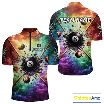 Personalized Crack Pool 8 Ball Men Billiard Team Shirt Colorful Thunder Billiard Attire NYN2368