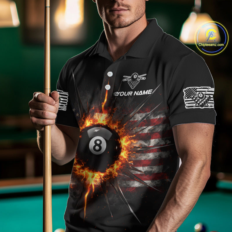 8 Ball Pool 9 Ball Men Billiard Polo & 1/4-Zip Shirt Custom Patriotic Billiard Team Jersey NYN2371