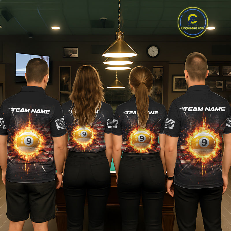 8 Ball Pool 9 Ball Men Billiard Polo & 1/4-Zip Shirt Custom Patriotic Billiard Team Jersey NYN2371