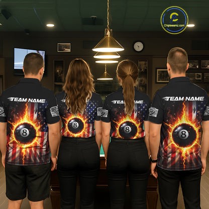 Flame 8 Ball Pool Men Billiard Polo & 1/4-Zip Shirt Custom US Flag Billiard Team Jersey NYN2372