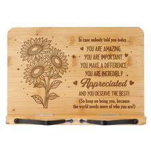 Load image into Gallery viewer, Inspirational Bamboo Book Stand Appreciation Gift, Thank You Gifts, Motivational Reading Stand