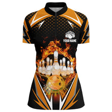 Load image into Gallery viewer, Orange Bowling Shirt Camo Bowling Shirt Customized Flame Bowling Jersey Unisex 1/4 Zip Shirt for Women QZT259