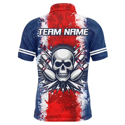 Personalized Bowling Shirt for Men Skull Bowling Jersey US Flag Bowling Polo Shirt Unisex QZT269