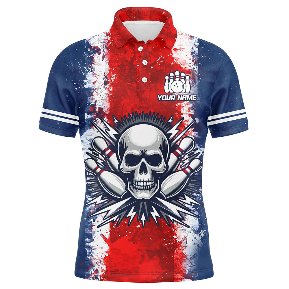 Personalized Bowling Shirt for Men Skull Bowling Jersey US Flag Bowling Polo Shirt Unisex QZT269